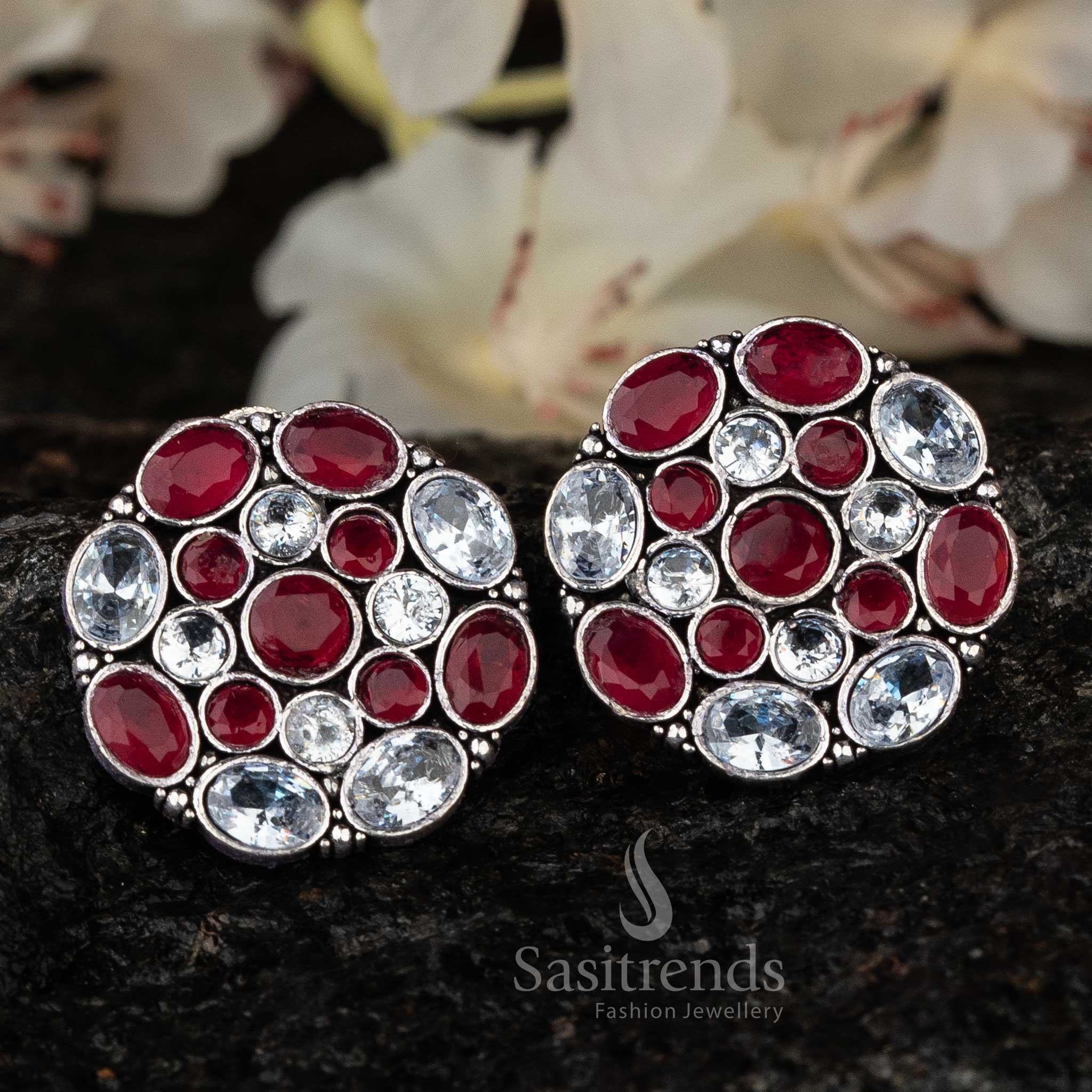 Vibrant Bloom Oxidised Gemstone Stud Earrings - Sasitrends - Image 7