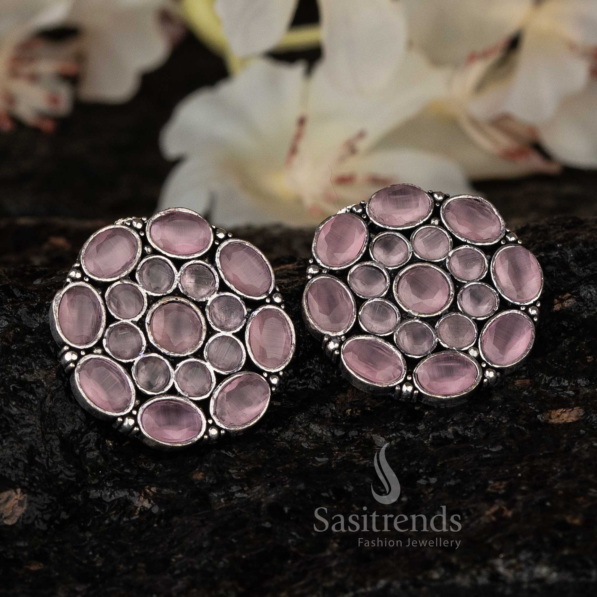 Vibrant Bloom Oxidised Gemstone Stud Earrings - Sasitrends - Image 8