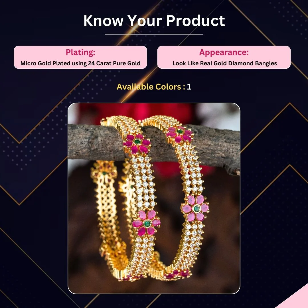 Latest Wedding Wear: Micro Gold Plated White AD Bangles with Multi-Color American Diamond Stones - Image 3