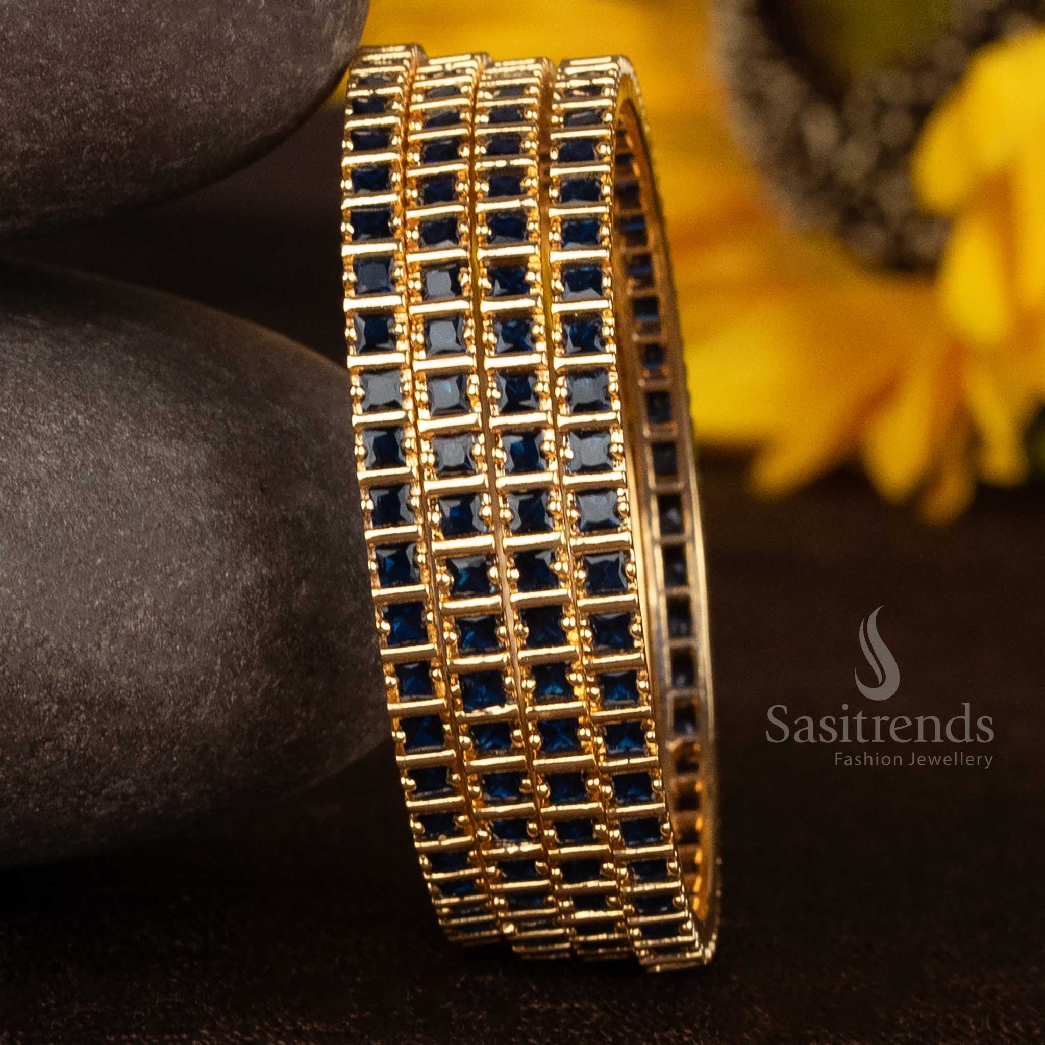 Elegant Micro Gold-Plated American Diamond Square Bangles - Sasitrends - Image 11