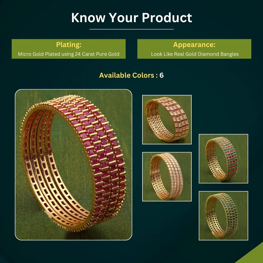Elegant Micro Gold-Plated American Diamond Square Bangles - Sasitrends - Image 3