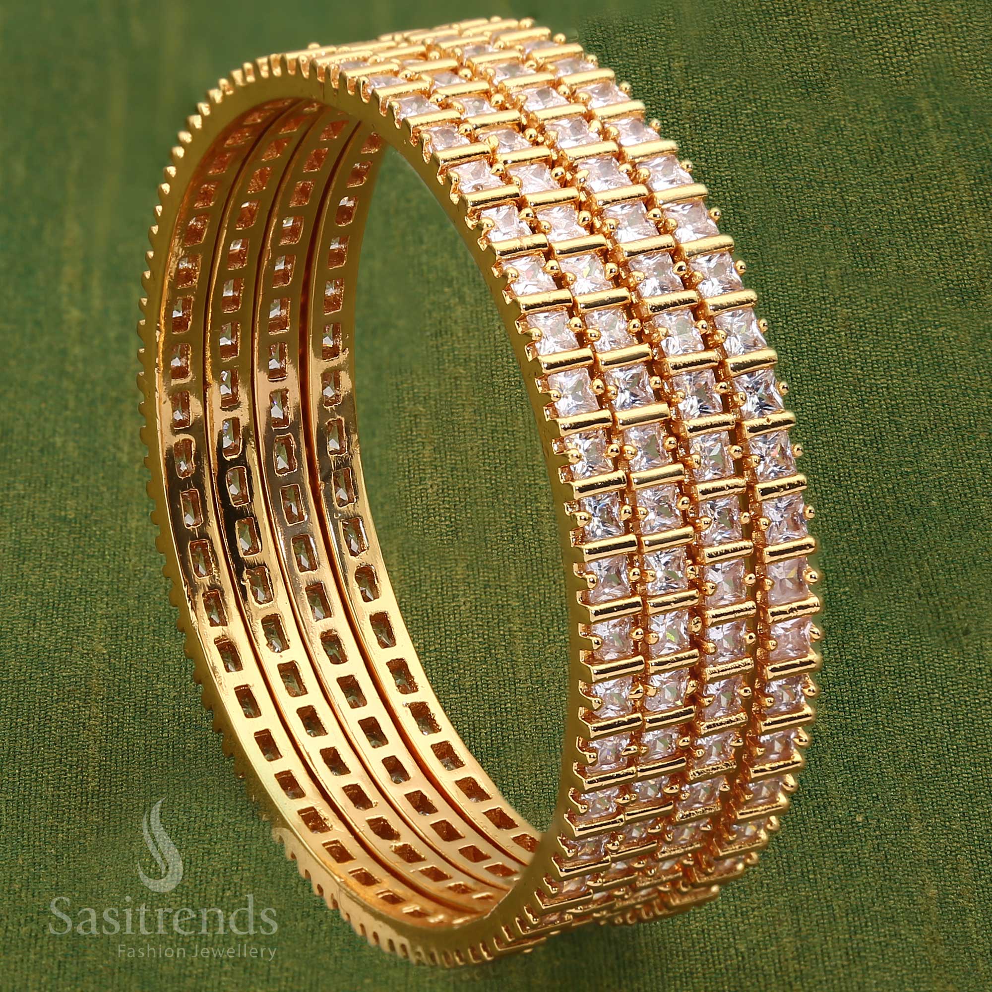 Elegant Micro Gold-Plated American Diamond Square Bangles - Sasitrends - Image 5