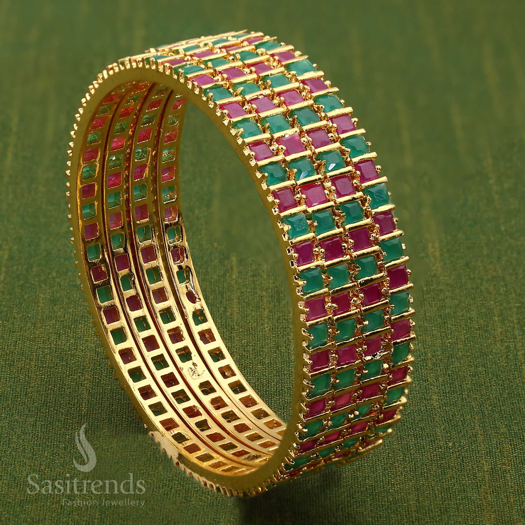 Elegant Micro Gold-Plated American Diamond Square Bangles - Sasitrends - Image 7