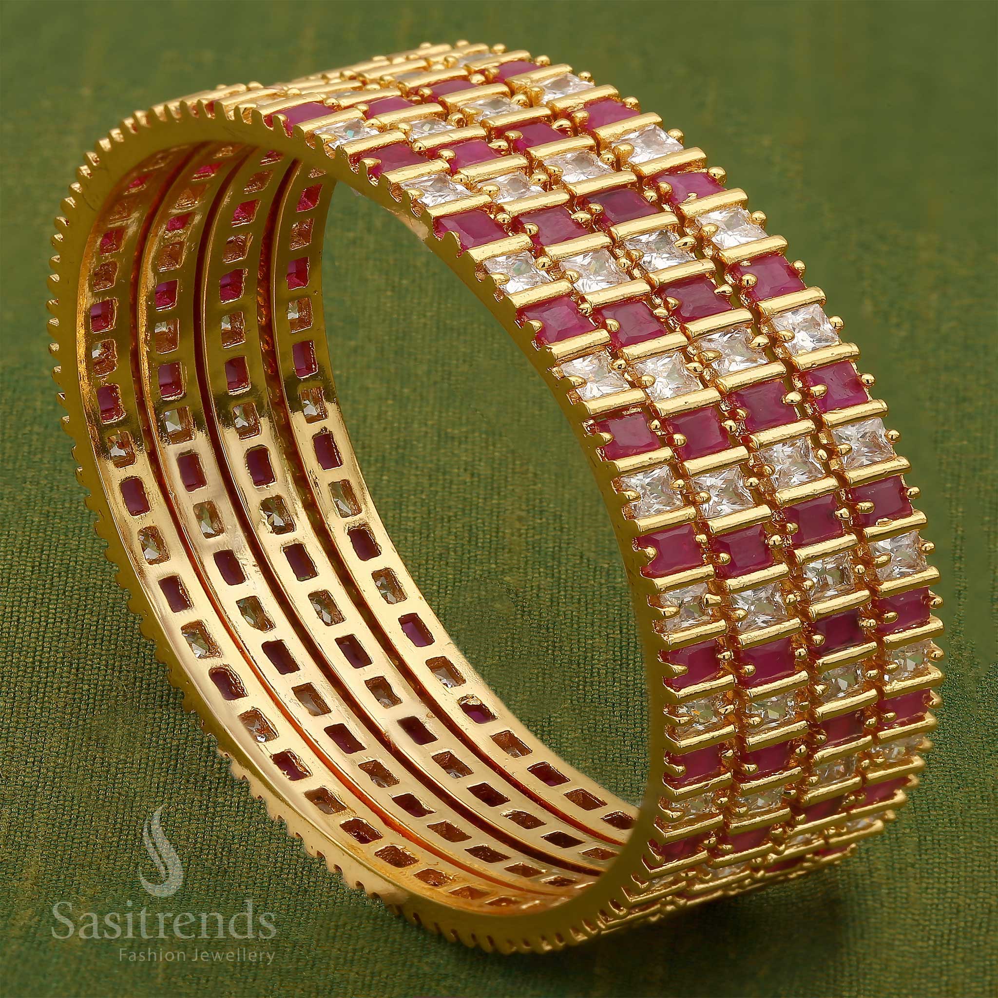 Elegant Micro Gold-Plated American Diamond Square Bangles - Sasitrends - Image 9