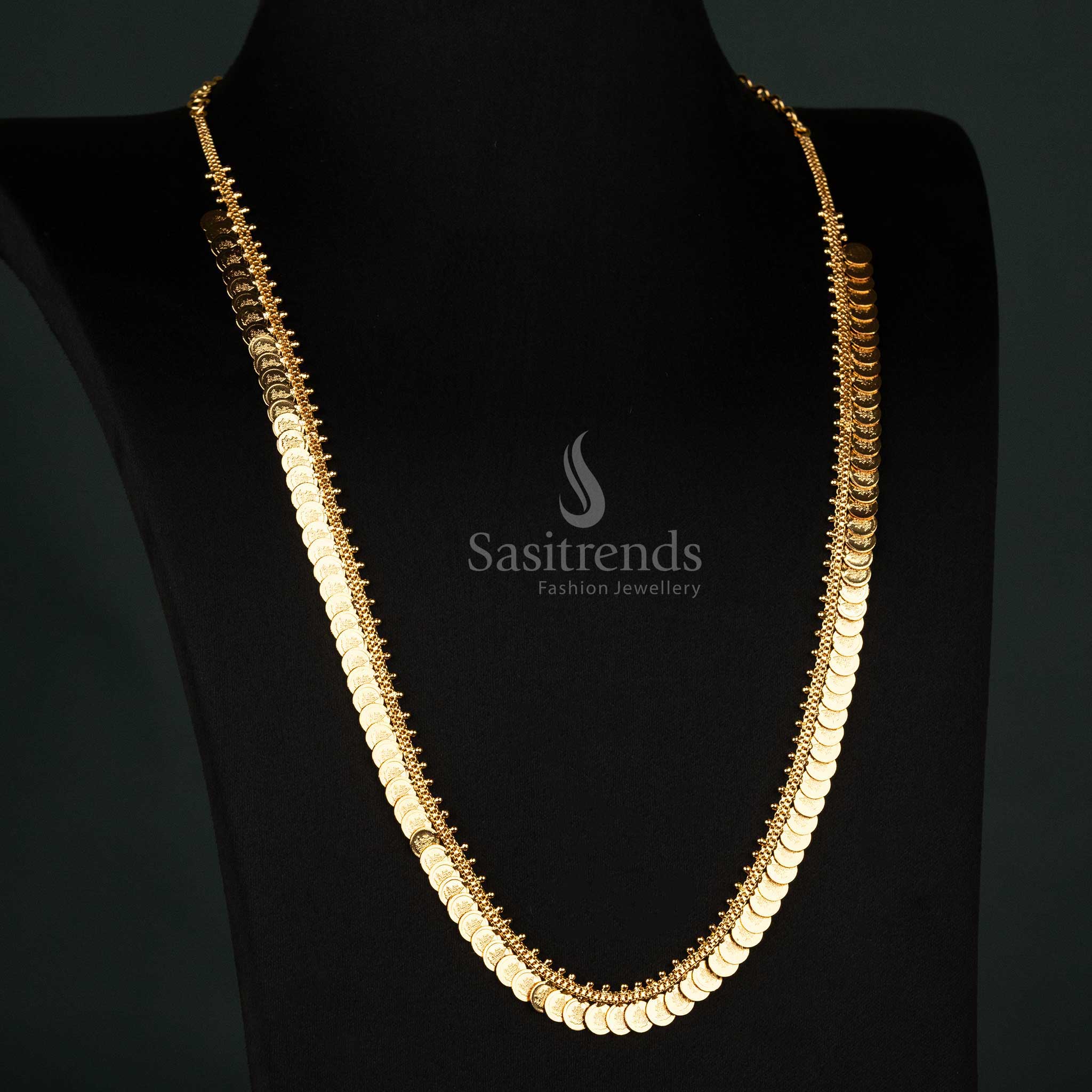 Elegant Guaranteed One Gram Micro Gold Plated Lakshmi Coin Long Necklace Jewellery with Small and Big Coin Details - Perfect for Festivals - Sasitrends - Image 6