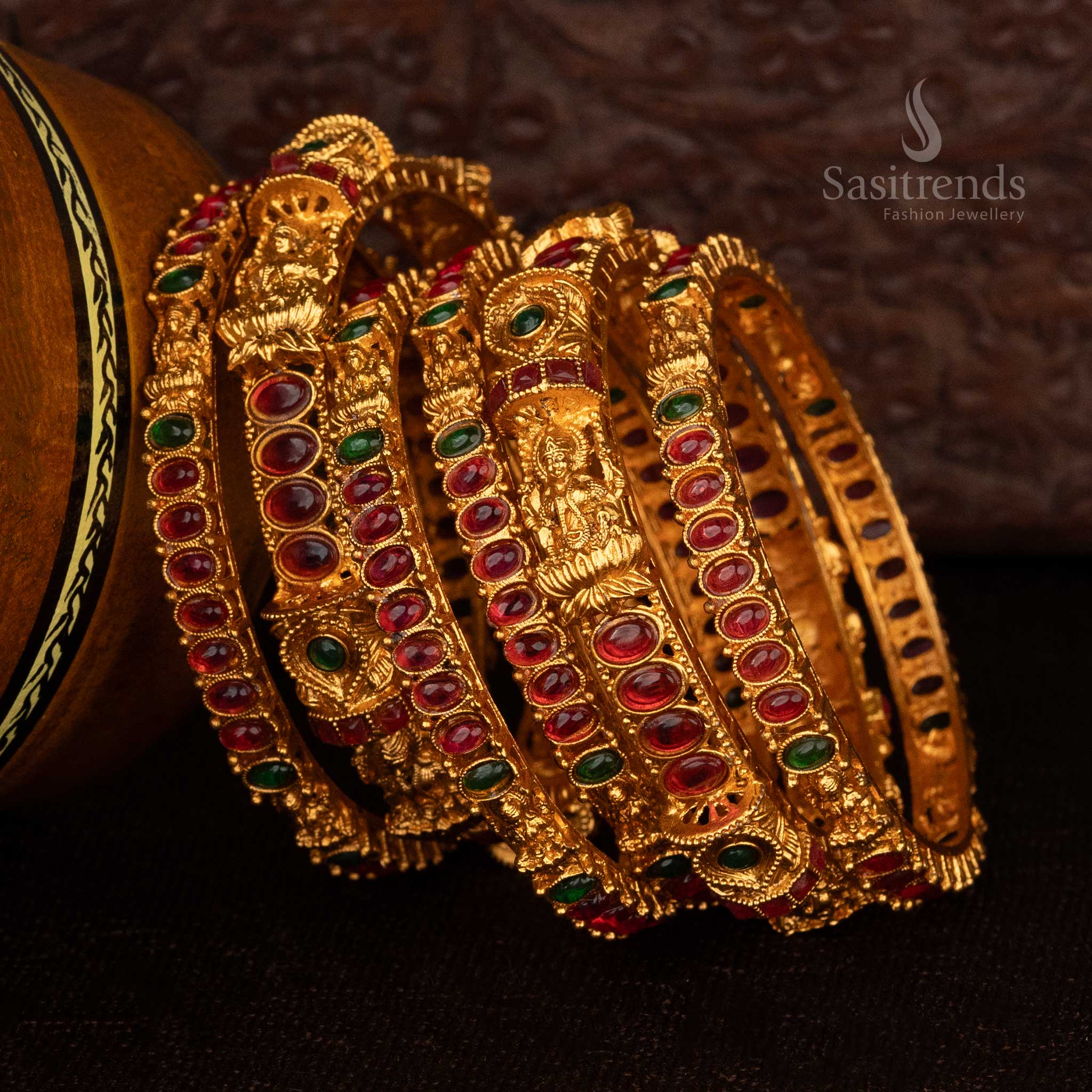 Sasitrends - Gorgeous Classic Temple Matte Gold-Plated Bangles for Affordable Festive Collection - Image 4